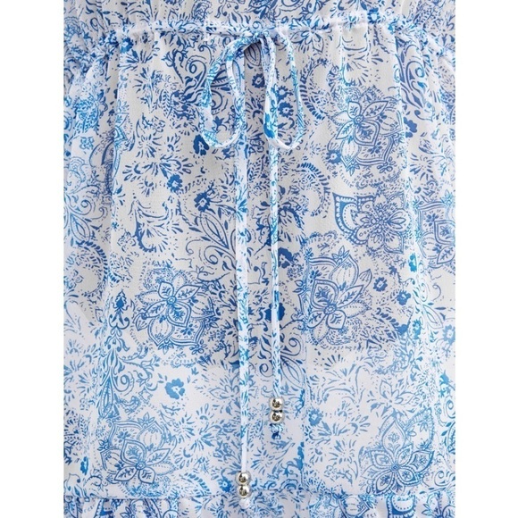 Time and Tru blue and white chiffon floral print ruffle hem swim suit coverup - Picture 7 of 8
